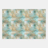 Gouden Aqua Witte Tropische bladeren Inpakpapier Vel (Voorkant)
