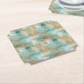 Gouden Aqua Witte Tropische bladeren Kartonnen Onderzetters (Gekanteld)