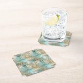 Gouden Aqua Witte Tropische bladeren Kartonnen Onderzetters (Insitu)