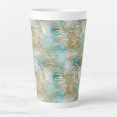 Gouden Aqua Witte Tropische bladeren Latte Mok (Voorkant)