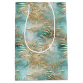 Gouden Aqua Witte Tropische bladeren Medium Cadeauzakje (Voorkant)