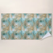 Gouden Aqua Witte Tropische bladeren Strandlaken (Voorkant)