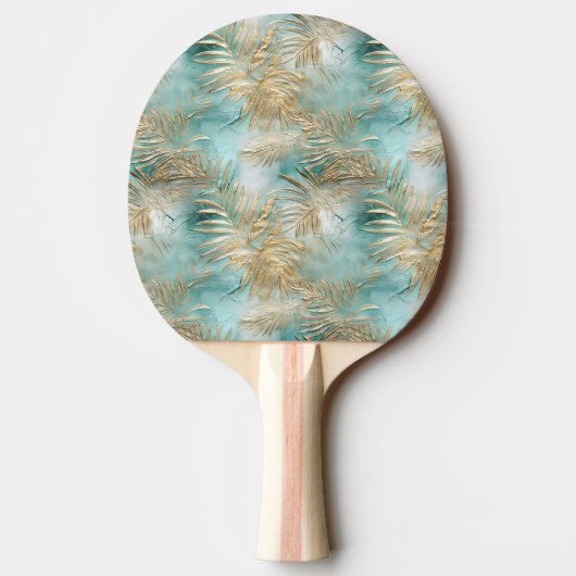 Gouden Aqua Witte Tropische bladeren Tafeltennisbatje (Achterkant)