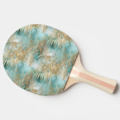 Gouden Aqua Witte Tropische bladeren Tafeltennisbatje (Zijkant)