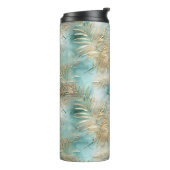 Gouden Aqua Witte Tropische bladeren Thermosbeker (Gedraaid links)