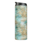 Gouden Aqua Witte Tropische bladeren Thermosbeker (Geroteerd rechts)