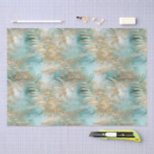 Gouden Aqua Witte Tropische bladeren Tissuepapier (Craft)