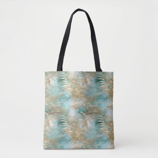 Gouden Aqua Witte Tropische bladeren Tote Bag (Voorkant)