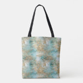Gouden Aqua Witte Tropische bladeren Tote Bag (Achterkant)