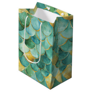 Gouden Aqua Zeemeermin Schub Waterverf Patroon Medium Cadeauzakje