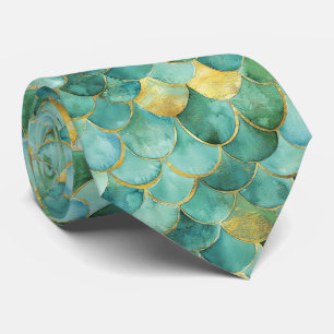 Gouden Aqua Zeemeermin Schub Waterverf Patroon Stropdas
