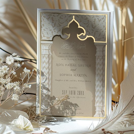 Gouden architecturale elegantie bruiloft uitnodigi folie uitnodiging