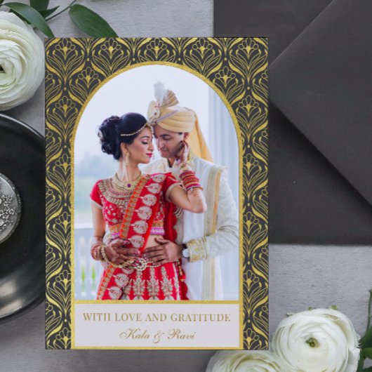 Gouden Art Deco Bruiloft Dank u Foto Kaart