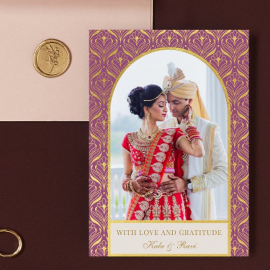 Gouden Art Deco Bruiloft Dank u Foto Kaart