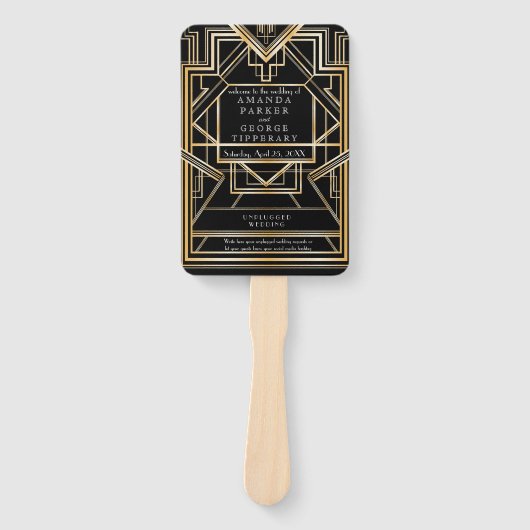 Gouden Art Deco bruiloft programma fan Handwaaier (Voorkant)
