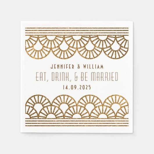 Gouden Art Deco Bruiloft Receptie Cockatil Servet (Voorkant)