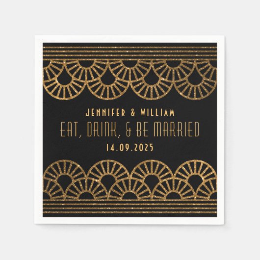 Gouden Art Deco Bruiloft Receptie Cockatil Servet (Voorkant)