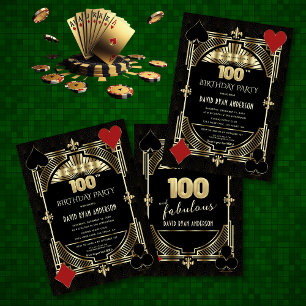 Gouden Art Deco Casino Poker Man 100ste Verjaardag Kaart