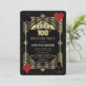Gouden Art Deco Casino Poker Man 100ste Verjaardag Kaart (Staand voorkant)