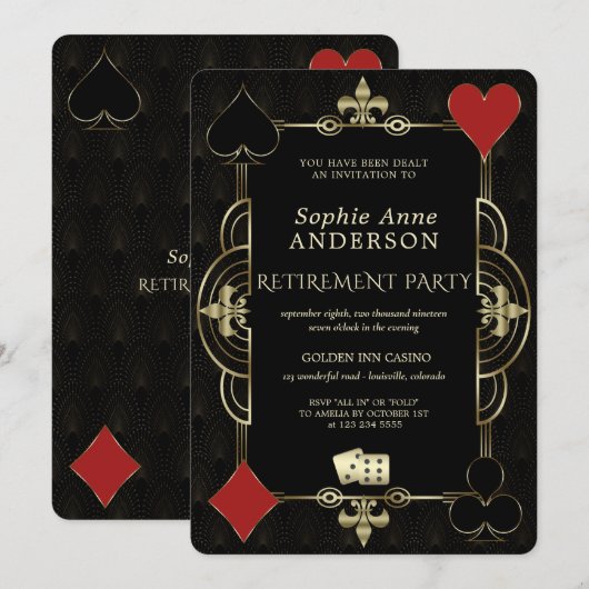 Gouden Art Deco Casino Vegas Poker Pensioenfeest  Kaart (Voorkant / Achterkant)