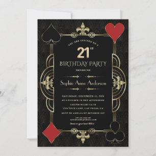 Gouden Art Deco Casino Vegas Vrouw 21e Verjaardag Kaart