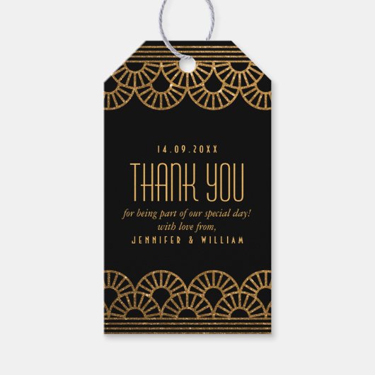 Gouden Art Deco Fan Aangepaste foto Dank u Label Cadeaulabel (Voorkant)