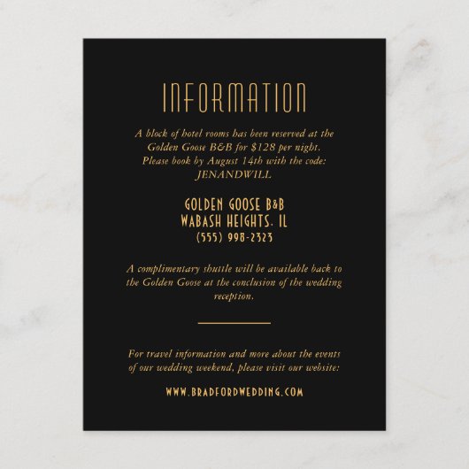 Gouden Art Deco Fan Bruiloft Informatie Kaart (Voorkant)