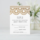 Gouden Art Deco Fan bruiloft uitnodiging antwoord (Staand voorkant)
