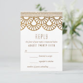 Gouden Art Deco Fan bruiloft uitnodiging antwoord  (Staand voorkant)