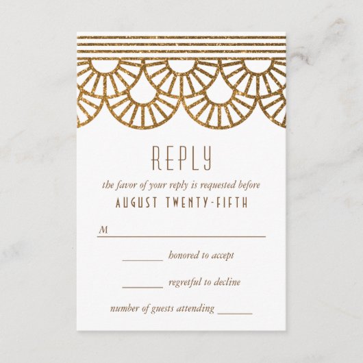 Gouden Art Deco Fan bruiloft uitnodiging antwoord  (Voorkant)