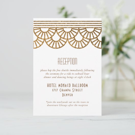 Gouden Art Deco Fan bruiloft uitnodiging ontvangst Informatiekaartje (Staand voorkant)