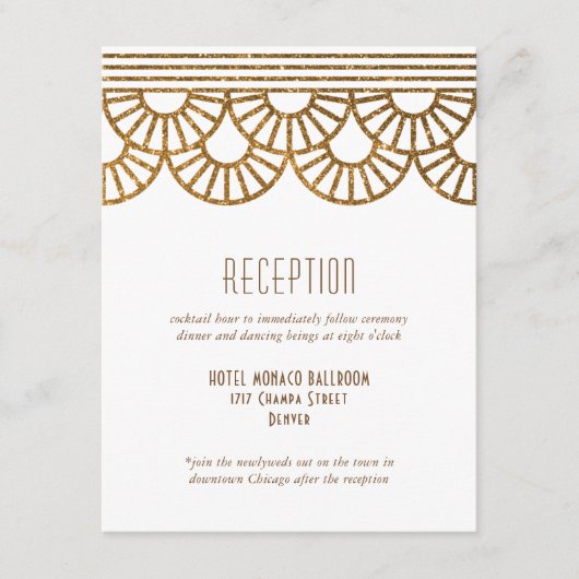 Gouden Art Deco Fan bruiloft uitnodiging ontvangst Informatiekaartje (Voorkant)