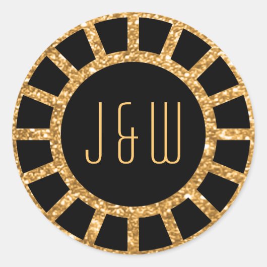 Gouden Art Deco Fan Gatsby Monogram Sticker (Voorkant)