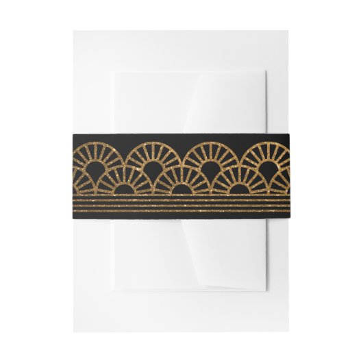 Gouden Art Deco Fan uitnodiging Black Belly Band Uitnodigingen Wikkel (Voorkant Voorbeeld)