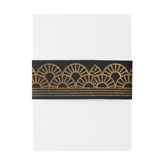 Gouden Art Deco Fan uitnodiging Black Belly Band Uitnodigingen Wikkel (Achterkant Voorbeeld)