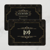 Gouden Art Deco Gatsby 1920 stijl trouw-RSVP RSVP Kaartje (Voorkant / Achterkant)