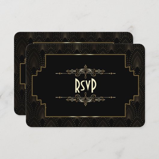 Gouden Art Deco Gatsby bruiloft RSVP in stijl van  (Voorkant / Achterkant)