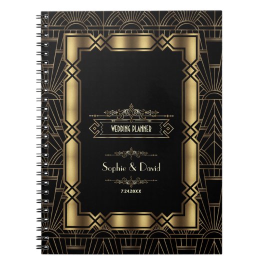 Gouden Art Deco Gatsby Bruiloftsplanner in stijl v Notitieboek (Voorkant)