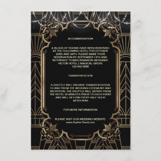 Gouden Art Deco Gatsby Jaren 20 Trouwaccommodatie Informatiekaartje