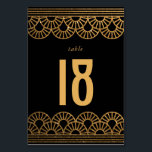 Gouden Art Deco Gatsby thema tafel nummer Kaart<br><div class="desc">Dit slanke zwart en faux goud glitter Art Deco tafelnummer is de juiste keuze voor een nacht,  Great Gatsby thema bruiloft en receptie.</div>