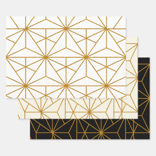 Gouden art deco geometrisch patroon inpakpapier vel (Set)