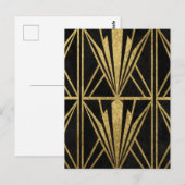 Gouden Art Deco geometrisch waaierpatroon zwart Briefkaart (Voorkant / Achterkant)