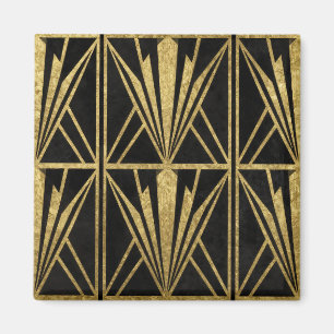 Gouden Art Deco geometrisch waaierpatroon Zwart Magneet