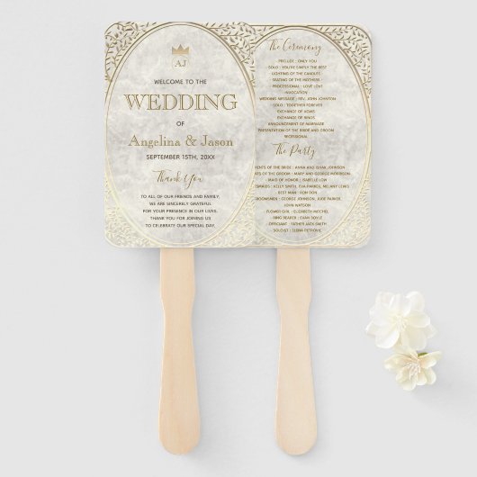 Gouden Art Deco huwelijksprogramma Handwaaier (Voorkant en achterkant)
