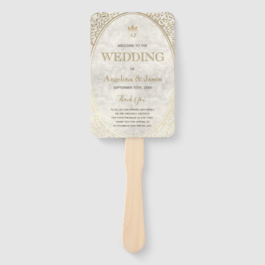 Gouden Art Deco huwelijksprogramma Handwaaier (Voorkant)