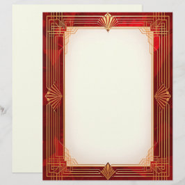 Gouden Art Deco Lijst op rode achtergrond Briefhoofd