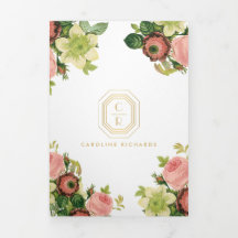 Gouden Art Deco Monogram  Bloemen Brochure