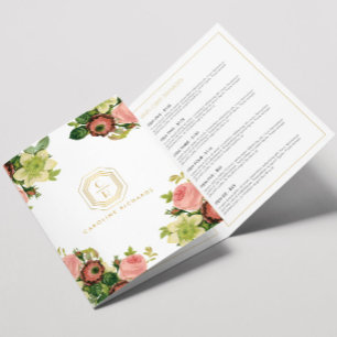 Gouden Art Deco Monogram  Bloemen Brochure Drieluik Kaart