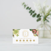 Gouden Art Deco Monogram  Bloemen Loyaliteit Klantenkaartje (Staand voorkant)