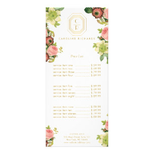 Gouden Art Deco Monogram met Bloemen Reclamekaart